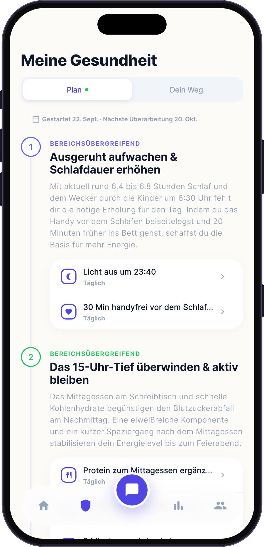 Ingrid zeigt einen persönlichen Plan aus kleinen täglichen Gewohnheiten.