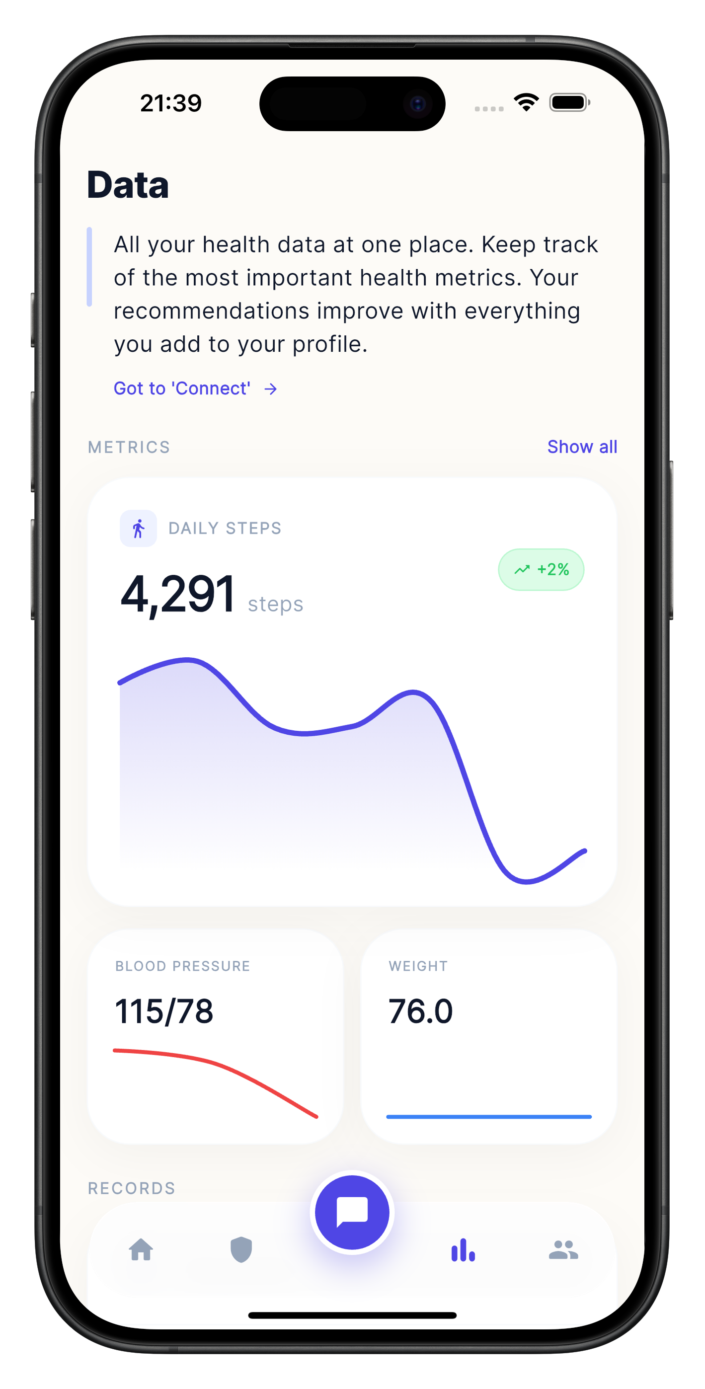 Ingrid app collecting daily health data and turning it into a prioritized health assessment.